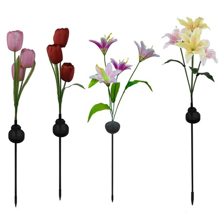 Assorted Plastic 33 In. H Flowers Solar Garden Stake